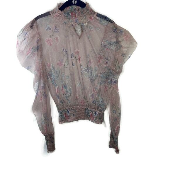 L.I.F.E Love is for Eternity Pink Floral Sheer Puff Sleeve Blouse Top Medium - Picture 1 of 9